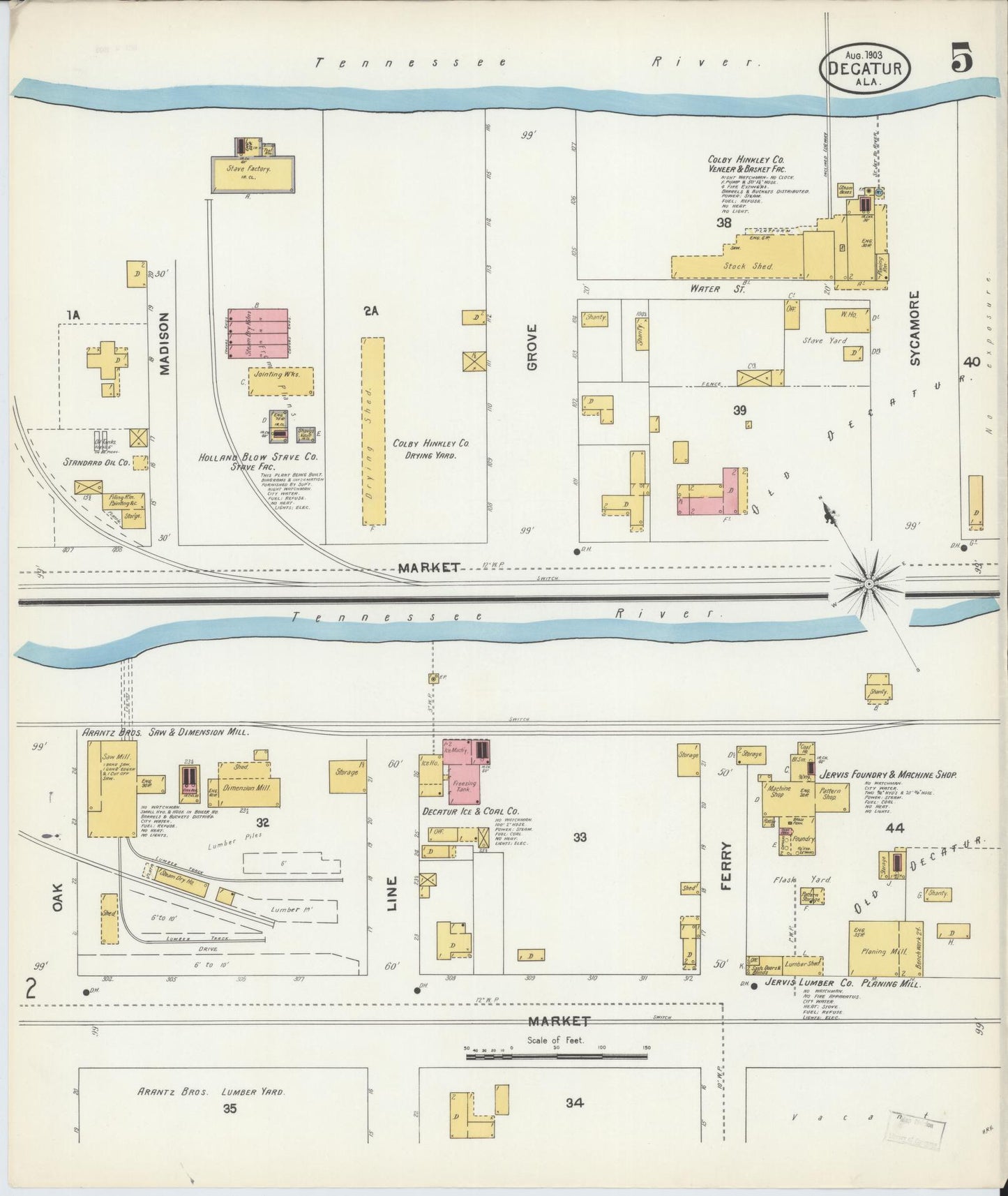 Sanborn Fire Insurance Map from Decatur, Morgan County, Alabama (1903), Sheet #0005 - Complete Map Set gallery image, historic Sanborn map, vintage wall art, Alabama Alabama