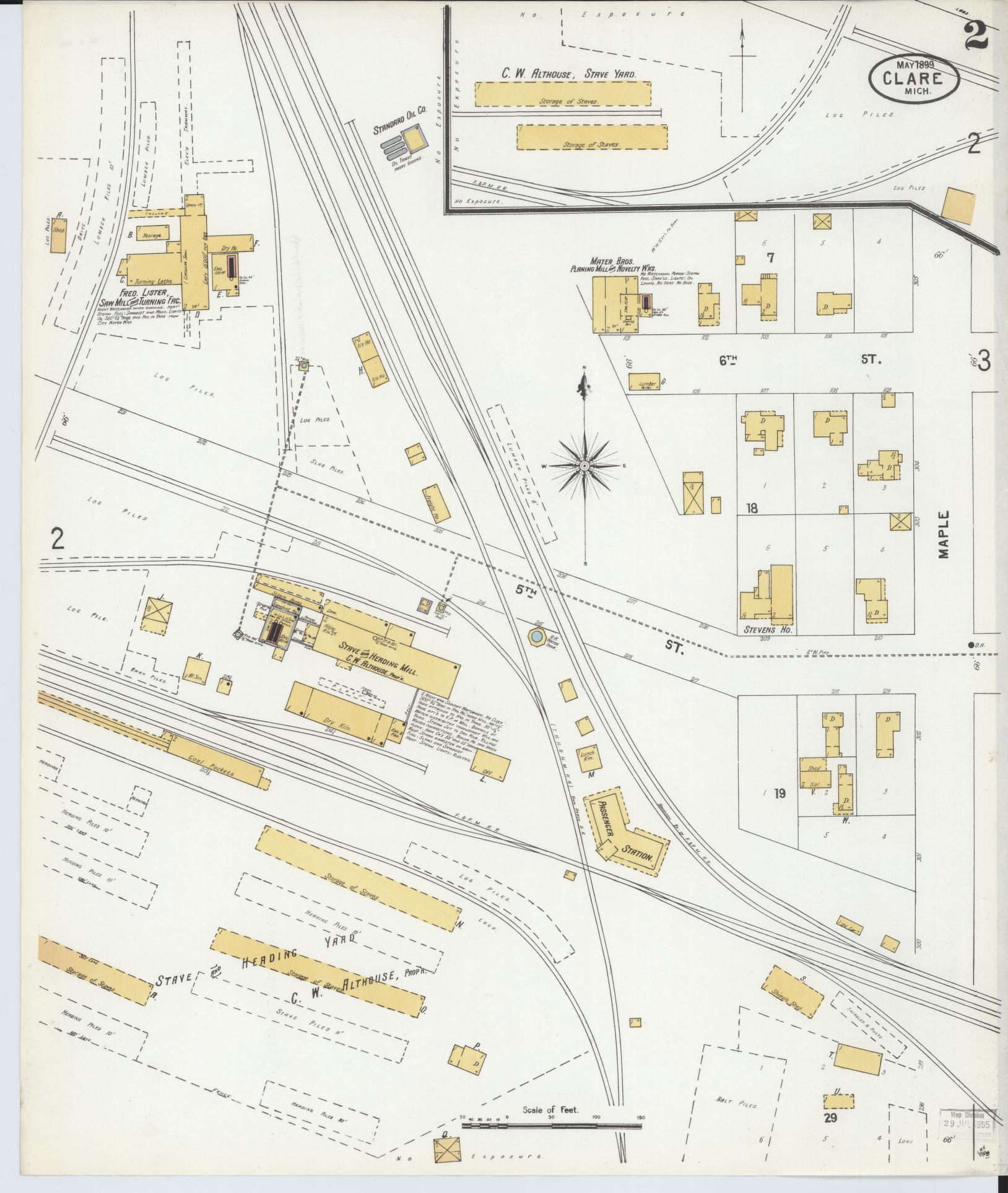 Sanborn Fire Insurance Map from Clare, Clare County, Michigan (1899), Sheet #0002 - Historic Sanborn Fire Insurance Map Print, vintage old map wall art, antique decor, genealogy gift, Michigan Michigan map