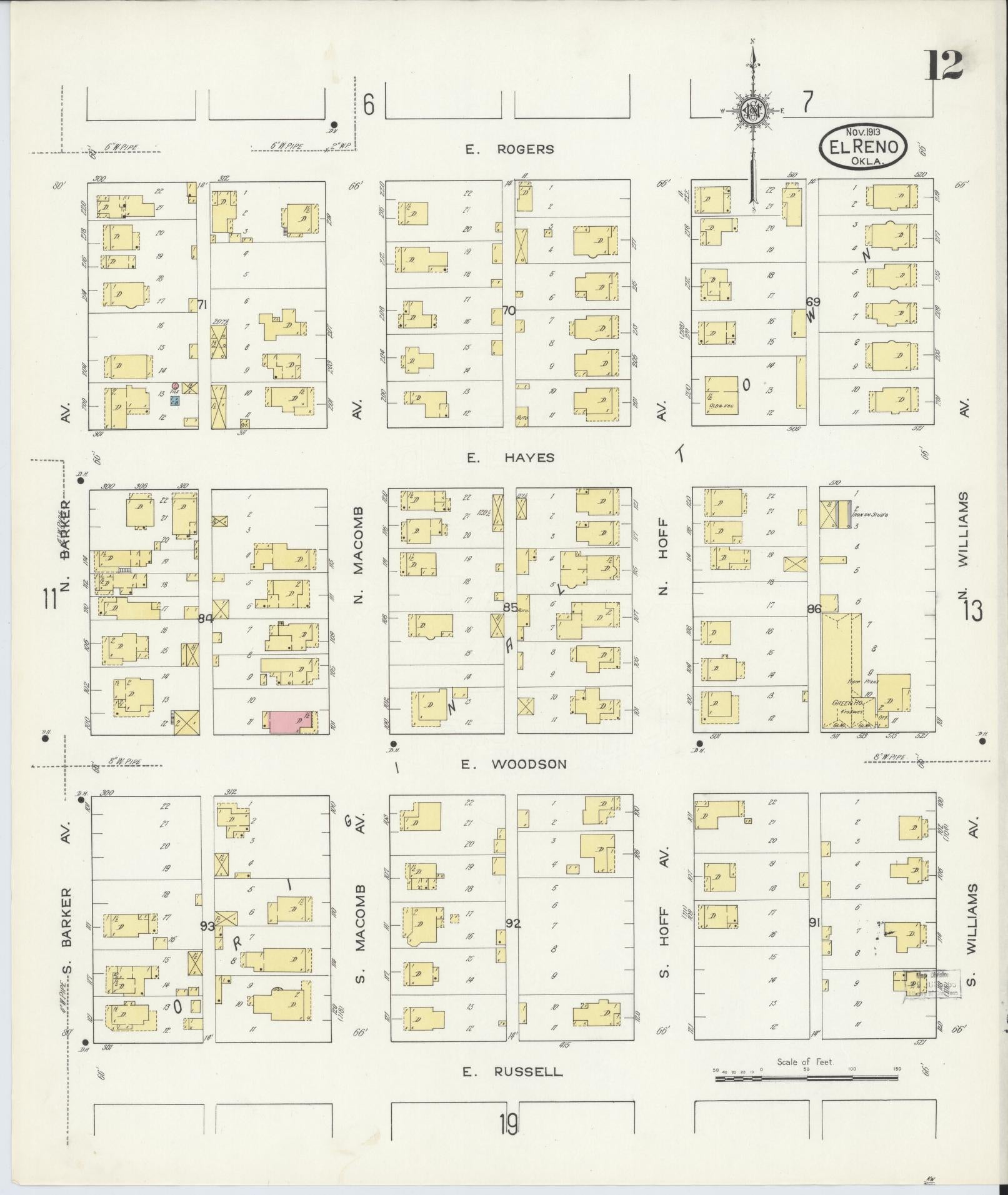 Sanborn Fire Insurance Map from El Reno, Canadian County, Oklahoma (1913), Sheet #0012 - Historic Sanborn Fire Insurance Map Print, vintage old map wall art, antique decor, genealogy gift, Oklahoma Oklahoma map