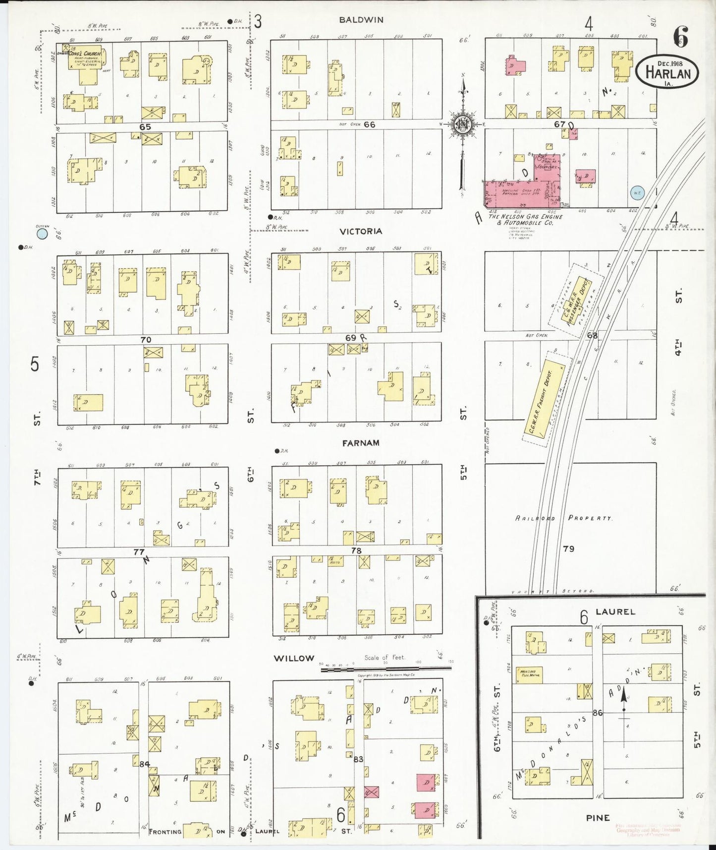 Sanborn Fire Insurance Map from Harlan, Shelby County, Iowa (1918), Sheet #0006 - Historic Sanborn Fire Insurance Map Print, vintage old map wall art
