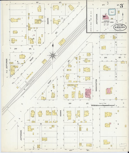 Sanborn Fire Insurance Map from Kinmundy, Marion County, Illinois (1907), Sheet #0003 - Complete Map Set gallery image, historic Sanborn map, vintage wall art, Illinois Illinois