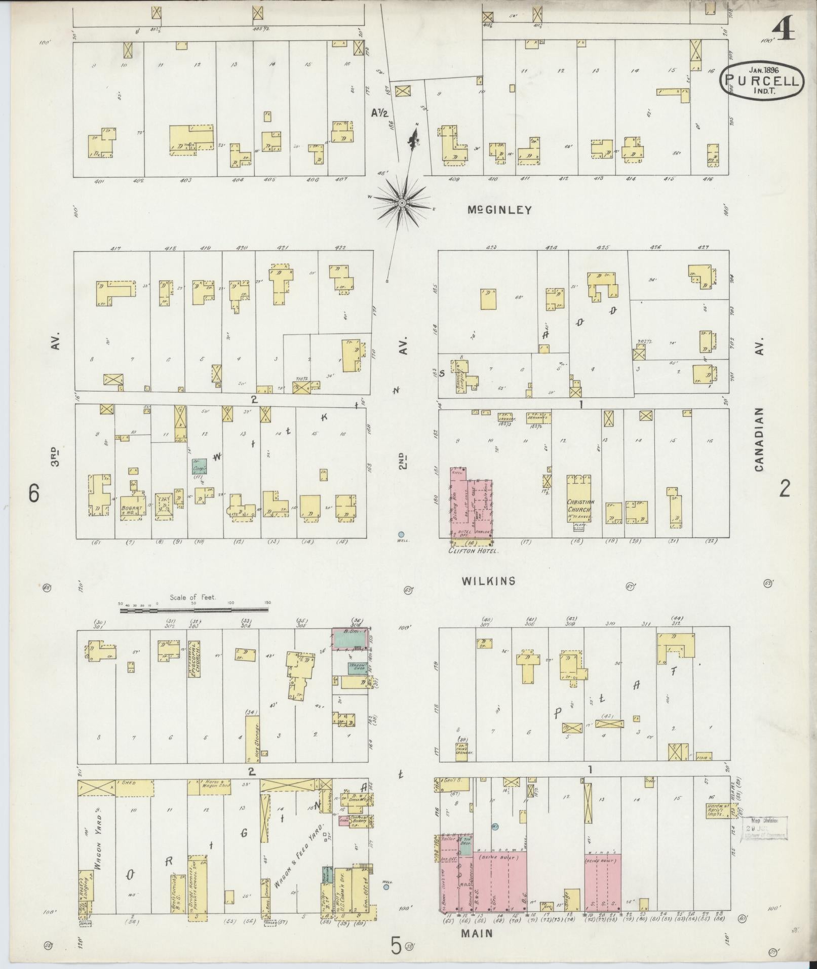 Sanborn Fire Insurance Map from Purcell, McClain County, Oklahoma (1896), Sheet #0004 - Complete Map Set gallery image, historic Sanborn map, vintage wall art, Oklahoma Oklahoma