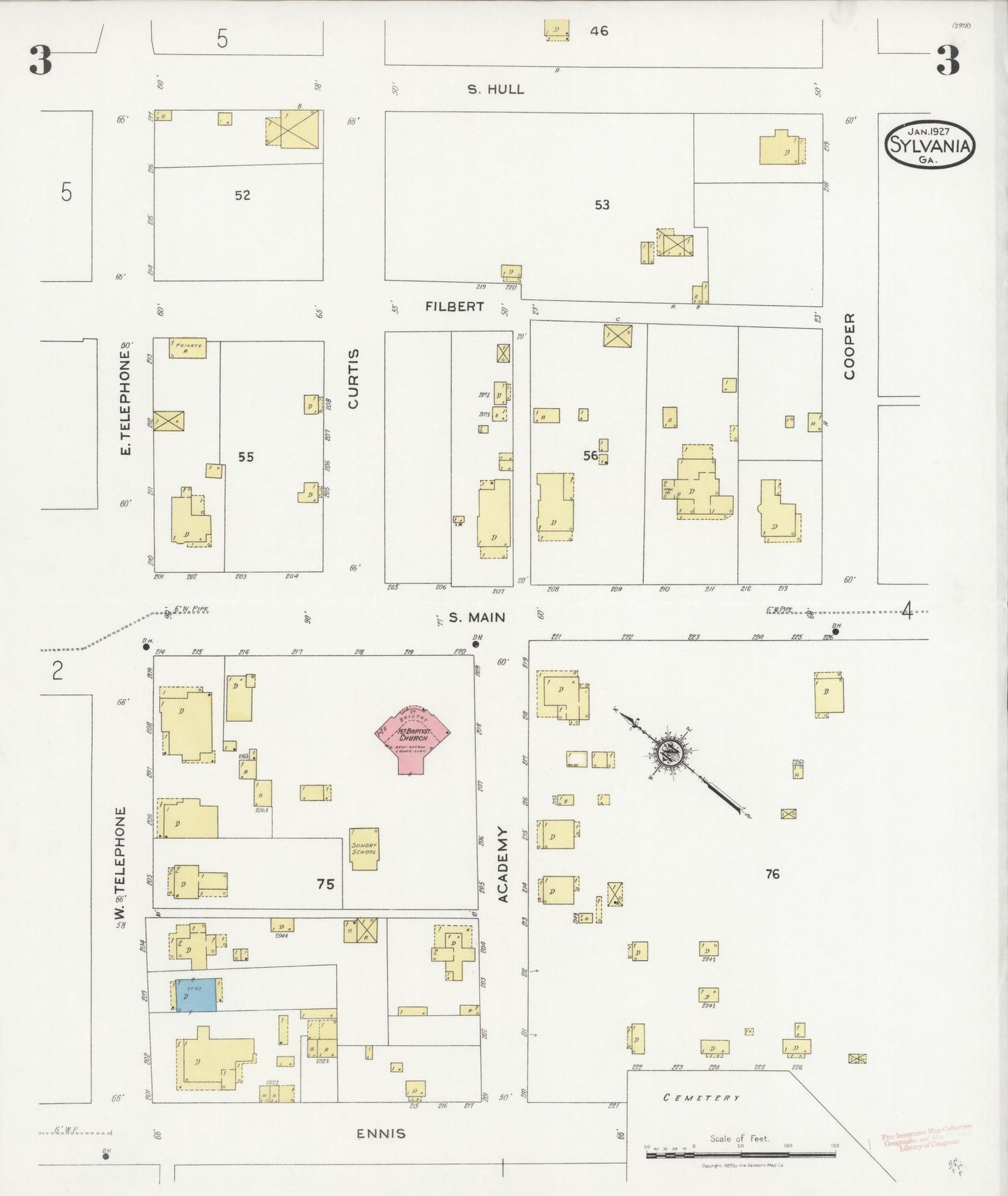 Sanborn Fire Insurance Map from Sylvania, Screven County, Georgia (1927), Sheet #0003 - Complete Map Set gallery image, historic Sanborn map, vintage wall art, Georgia Georgia