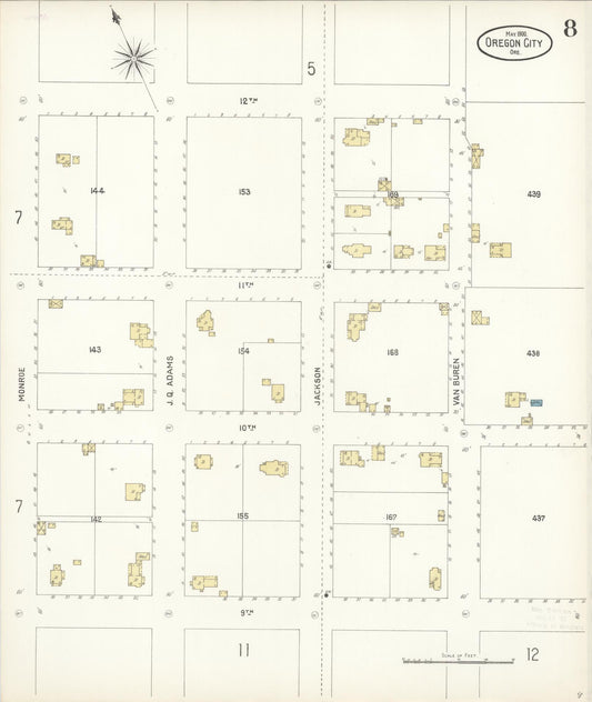 Sanborn Fire Insurance Map from Oregon City, Clackamas County, Oregon (1900), Sheet #0008 - Historic Sanborn Fire Insurance Map Print, vintage old map wall art, antique decor, genealogy gift, Oregon Oregon map