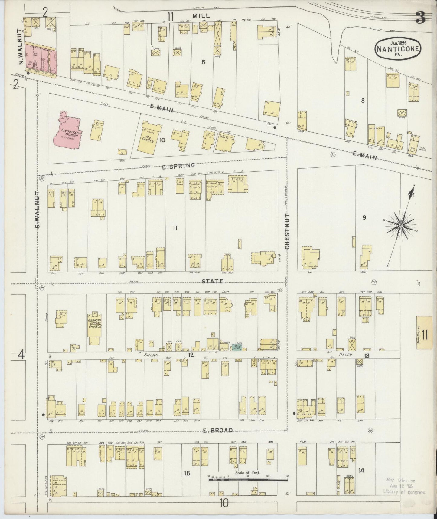 Sanborn Fire Insurance Map from Nanticoke, Luzerne County, Pennsylvania (1896), Sheet #0003 - Complete Map Set gallery image, historic Sanborn map, vintage wall art, Pennsylvania Pennsylvania