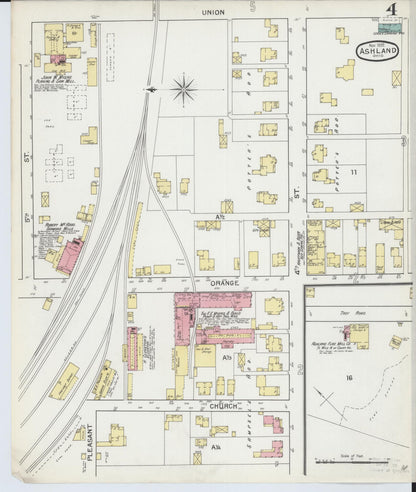 Sanborn Fire Insurance Map from Ashland, Ashland County, Ohio (1893), Sheet #0004 - Historic Sanborn Fire Insurance Map Print, vintage old map wall art, antique decor, genealogy gift, Ohio Ohio map