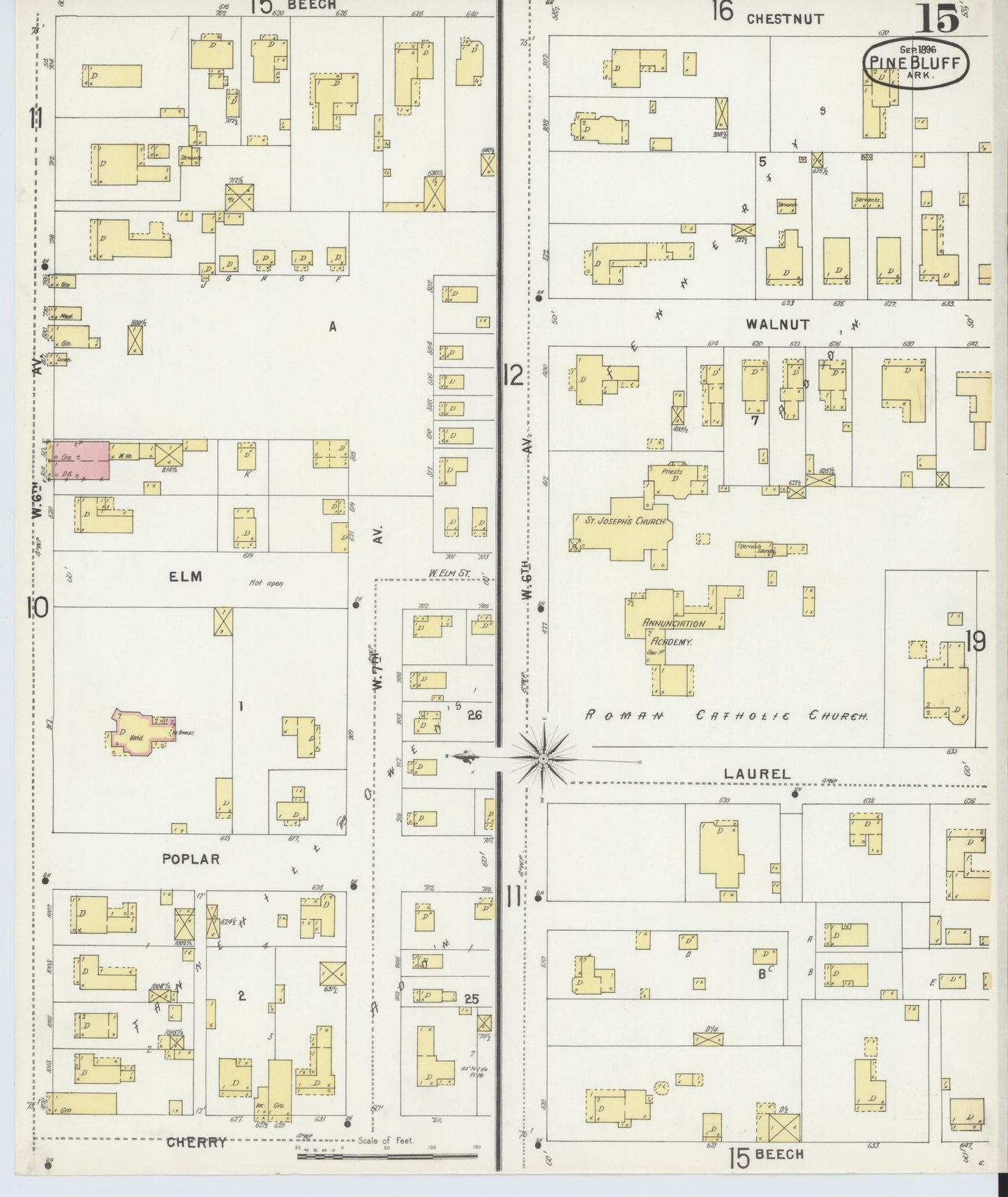 Sanborn Fire Insurance Map from Pine Bluff, Jefferson County, Arkansas (1896), Sheet #0015 - Historic Sanborn Fire Insurance Map Print, vintage old map wall art, antique decor, genealogy gift, Arkansas Arkansas map