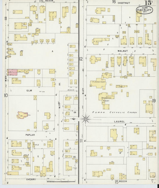 Sanborn Fire Insurance Map from Pine Bluff, Jefferson County, Arkansas (1896), Sheet #0015 - Historic Sanborn Fire Insurance Map Print, vintage old map wall art, antique decor, genealogy gift, Arkansas Arkansas map