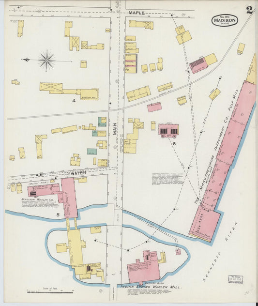 Sanborn Fire Insurance Map from Madison, Somerset County, Maine (1892), Sheet #0002 - Historic Sanborn Fire Insurance Map Print, vintage old map wall art, antique decor, genealogy gift, Maine Maine map