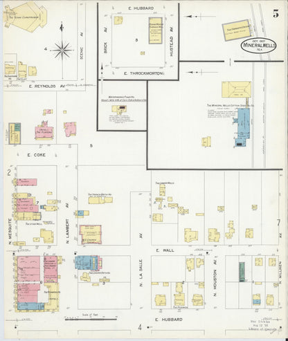 Sanborn Fire Insurance Map from Mineral Wells, Palo Pinto County, Texas (1907), Sheet #0005 - Historic Sanborn Fire Insurance Map Print, vintage old map wall art, antique decor, genealogy gift, Texas Texas map