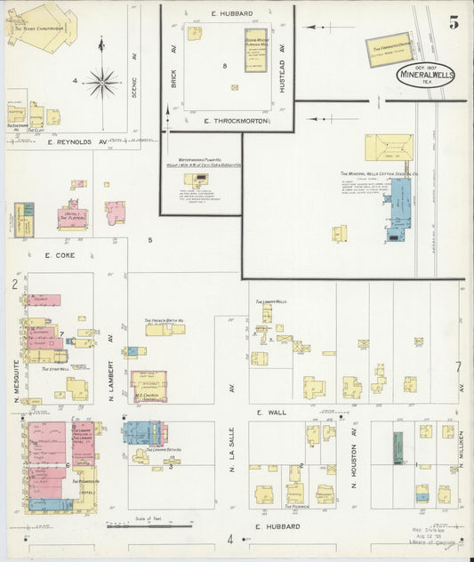 Sanborn Fire Insurance Map from Mineral Wells, Palo Pinto County, Texas (1907), Sheet #0005 - Historic Sanborn Fire Insurance Map Print, vintage old map wall art, antique decor, genealogy gift, Texas Texas map