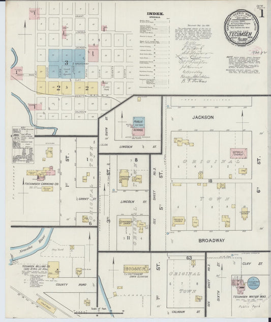 Sanborn Fire Insurance Map from Tecumseh, Johnson County, Nebraska (1889), Sheet #0001 - Historic Sanborn Fire Insurance Map Print, vintage old map wall art, antique decor, genealogy gift, Nebraska Nebraska map