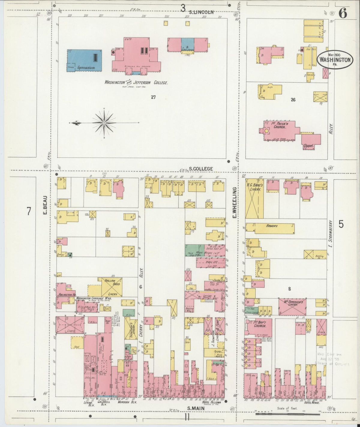 Sanborn Fire Insurance Map from Washington, Washington County, Pennsylvania (1900), Sheet #0006 - Historic Sanborn Fire Insurance Map Print, vintage old map wall art, antique decor, genealogy gift, Pennsylvania Pennsylvania map
