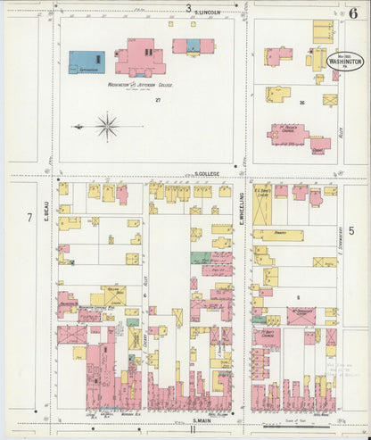 Sanborn Fire Insurance Map from Washington, Washington County, Pennsylvania (1900), Sheet #0006 - Historic Sanborn Fire Insurance Map Print, vintage old map wall art, antique decor, genealogy gift, Pennsylvania Pennsylvania map