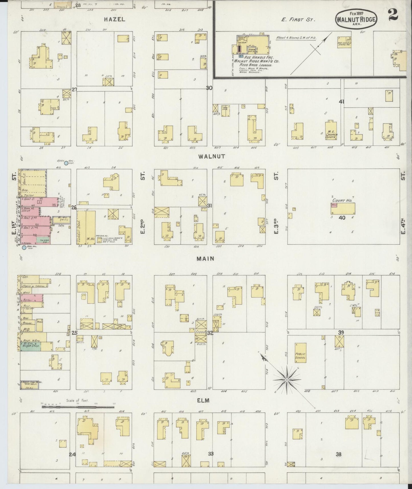 Sanborn Fire Insurance Map from Walnut Ridge, Lawrence County, Arkansas (1897), Sheet #0002 - Complete Map Set gallery image, historic Sanborn map, vintage wall art, Arkansas Arkansas