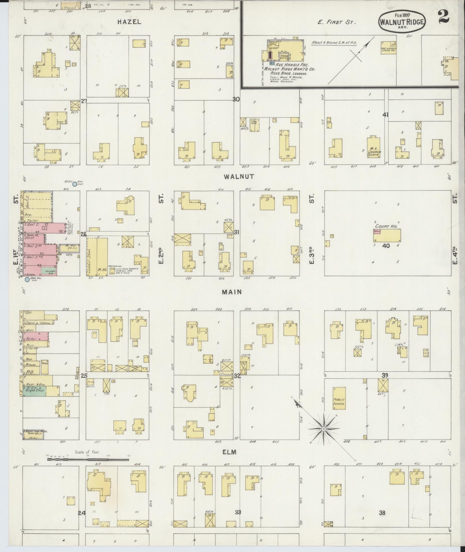 Sanborn Fire Insurance Map from Walnut Ridge, Lawrence County, Arkansas (1897), Sheet #0002 - Complete Map Set gallery image, historic Sanborn map, vintage wall art, Arkansas Arkansas