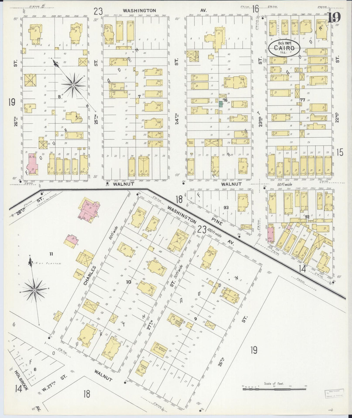 Sanborn Fire Insurance Map from Cairo, Alexander County, Illinois (1907), Sheet #0019 - Historic Sanborn Fire Insurance Map Print, vintage old map wall art, antique decor, genealogy gift, Illinois Illinois map