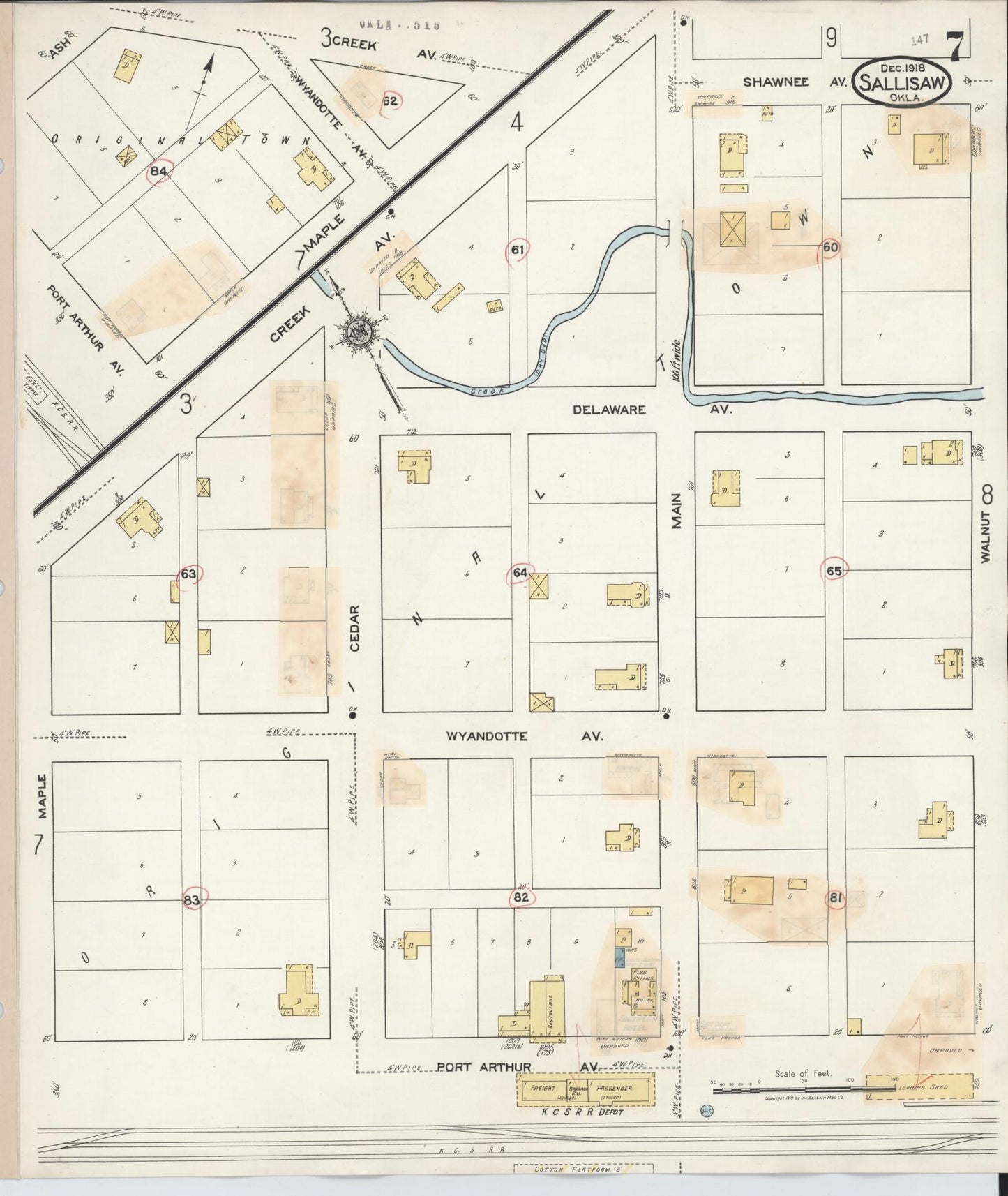 Sanborn Fire Insurance Map from Sallisaw, Sequoyah County, Oklahoma (1933), Sheet #0007 - Complete Map Set gallery image, historic Sanborn map, vintage wall art, Oklahoma Oklahoma