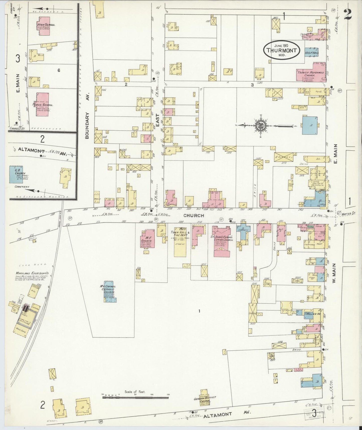 Sanborn Fire Insurance Map from Thurmont, Frederick County, Maryland (1910), Sheet #0002 - Historic Sanborn Fire Insurance Map Print, vintage old map wall art, antique decor, genealogy gift, Maryland Maryland map