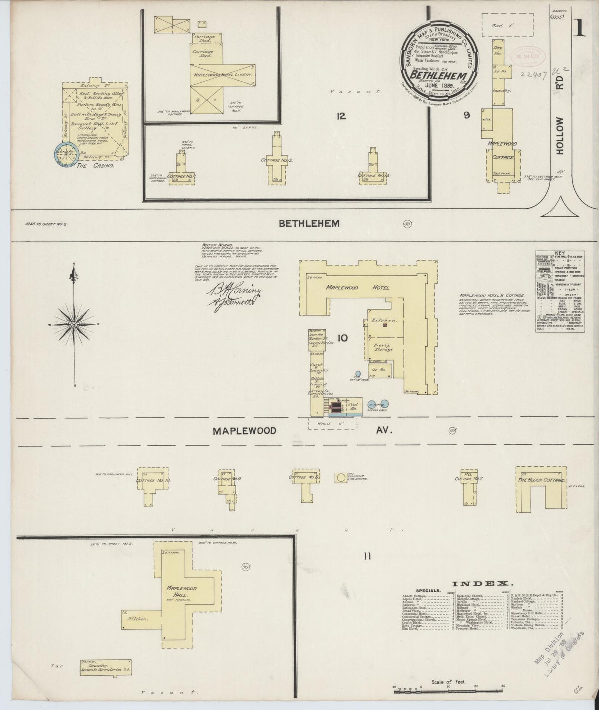 Sanborn Fire Insurance Map from Bethlehem, Grafton County, New Hampshire (1889), Sheet #0001 - Complete Map Set gallery image, historic Sanborn map, vintage wall art, New Hampshire New Hampshire