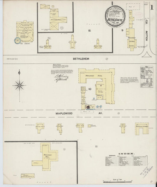 Sanborn Fire Insurance Map from Bethlehem, Grafton County, New Hampshire (1889), Sheet #0001 - Complete Map Set gallery image, historic Sanborn map, vintage wall art, New Hampshire New Hampshire