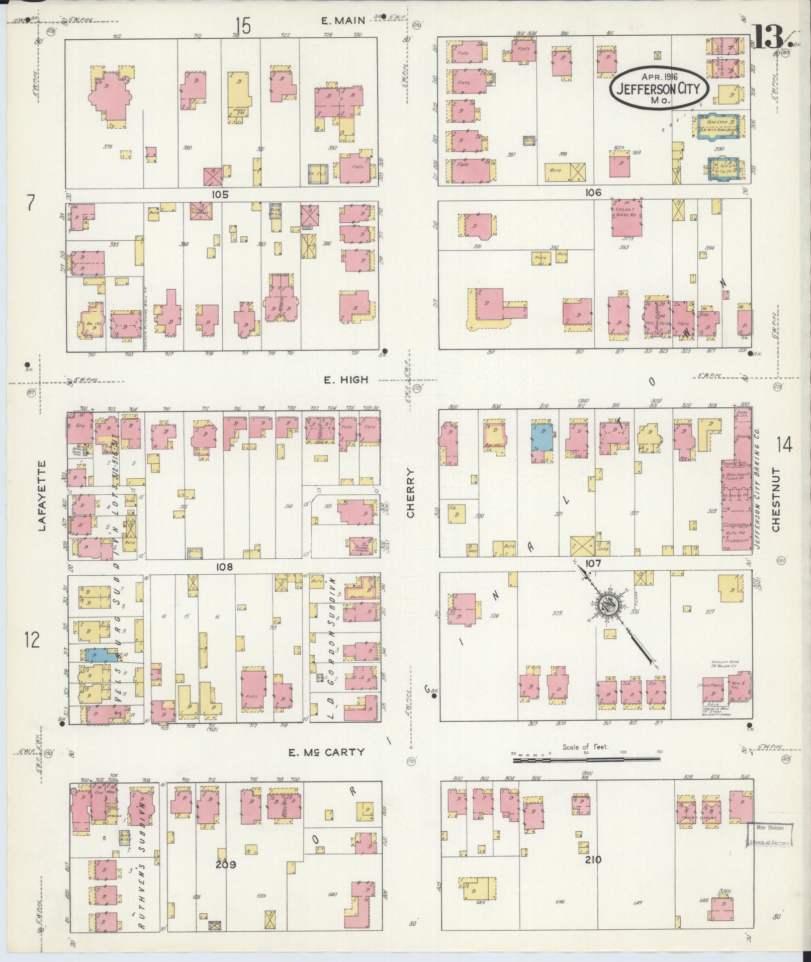 Sanborn Fire Insurance Map from Jefferson City, Cole County, Missouri (1916), Sheet #0013 - Complete Map Set gallery image, historic Sanborn map, vintage wall art, Missouri Missouri