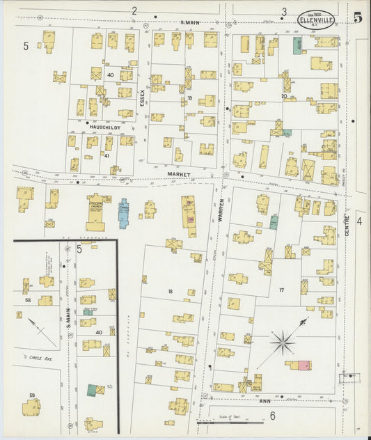 Sanborn Fire Insurance Map from Ellenville, Ulster County, New York (1900), Sheet #0005 - Historic Sanborn Fire Insurance Map Print, vintage old map wall art, antique decor, genealogy gift, New York New York map