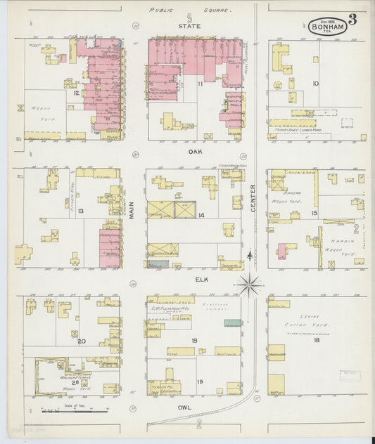 Sanborn Fire Insurance Map from Bonham, Fannin County, Texas (1892), Sheet #0003 - Historic Sanborn Fire Insurance Map Print, vintage old map wall art, antique decor, genealogy gift, Texas Texas map