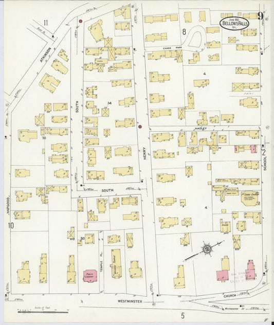 Sanborn Fire Insurance Map from Bellows Falls, Windham County, Vermont (1912), Sheet #0009 - Historic Sanborn Fire Insurance Map Print, vintage old map wall art, antique decor, genealogy gift, Vermont Vermont map