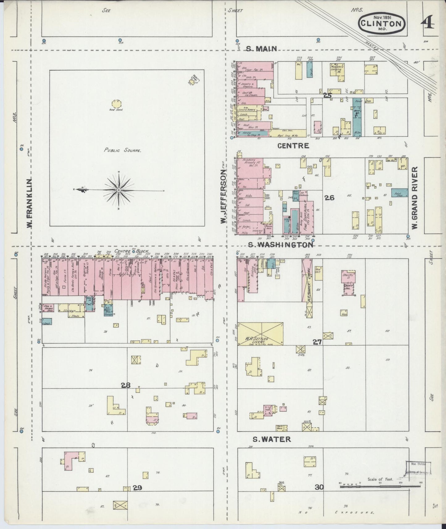 Sanborn Fire Insurance Map from Clinton, Henry County, Missouri (1891), Sheet #0004 - Historic Sanborn Fire Insurance Map Print, vintage old map wall art, antique decor, genealogy gift, Missouri Missouri map