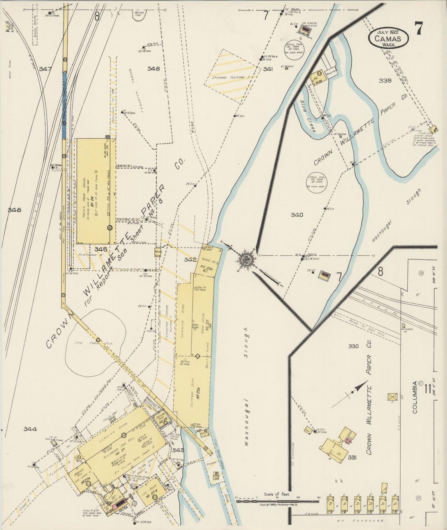 Sanborn Fire Insurance Map from Camas, Clark County, Washington (1922), Sheet #0007 - Complete Map Set gallery image, historic Sanborn map, vintage wall art, Washington Washington