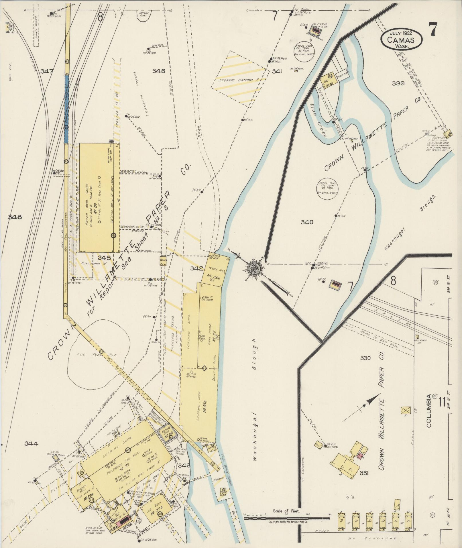 Sanborn Fire Insurance Map from Camas, Clark County, Washington (1922), Sheet #0007 - Complete Map Set gallery image, historic Sanborn map, vintage wall art, Washington Washington