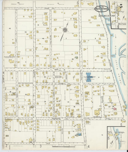 Sanborn Fire Insurance Map from New Smyrna, Valusia County, Florida (1916), Sheet #0005 - Historic Sanborn Fire Insurance Map Print, vintage old map wall art, antique decor, genealogy gift, Florida Florida map