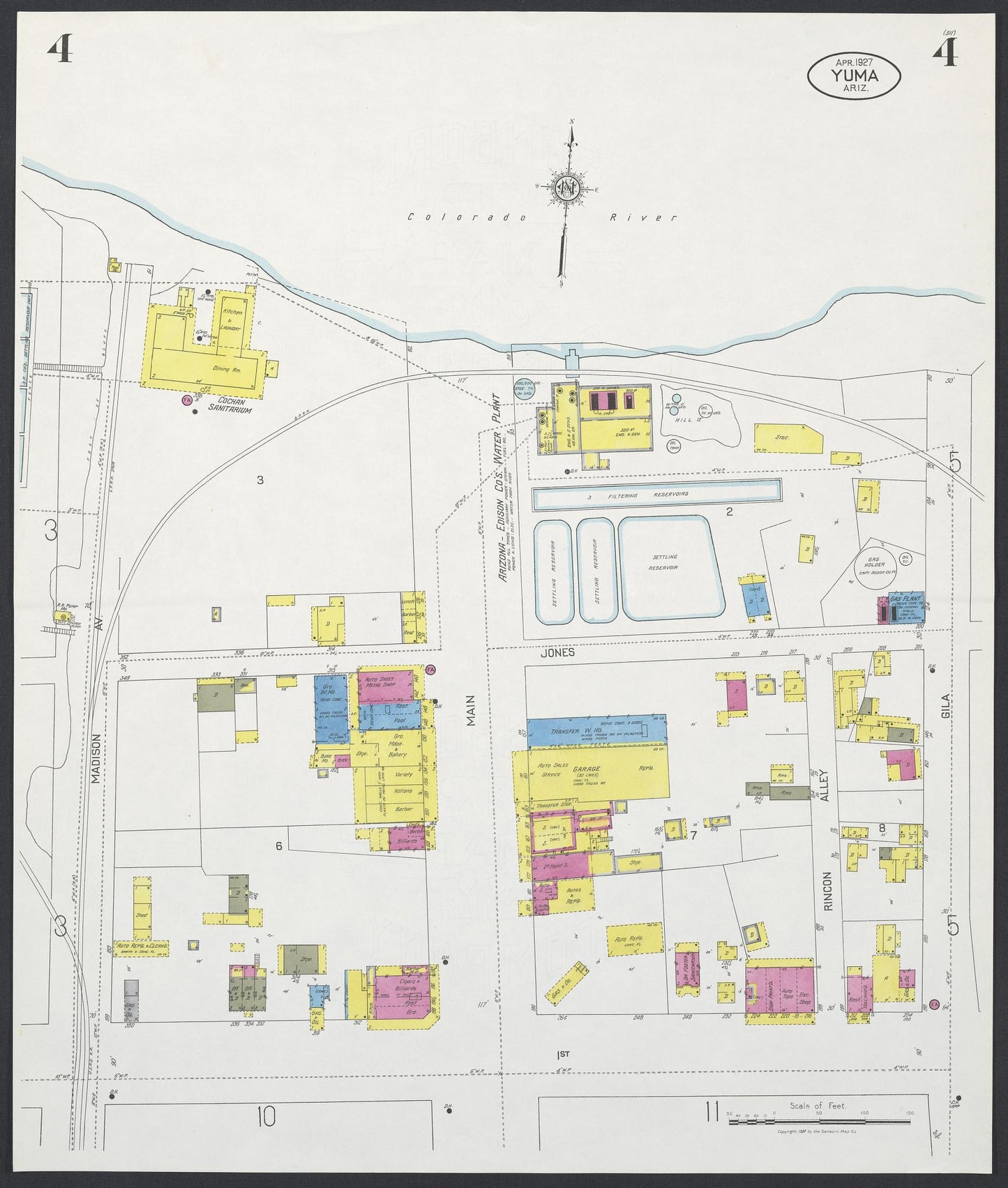 Sanborn Fire Insurance Map from Yuma, Yuma County, Arizona (1927), Sheet #0004 - Historic Sanborn Fire Insurance Map Print, vintage old map wall art, antique decor, genealogy gift, Arizona Arizona map