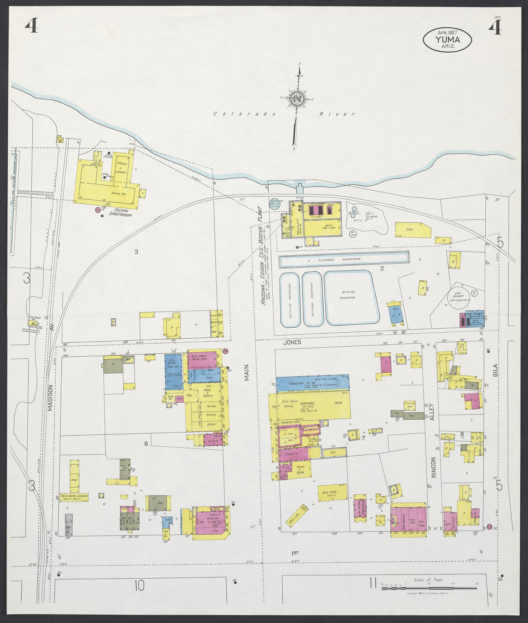 Sanborn Fire Insurance Map from Yuma, Yuma County, Arizona (1927), Sheet #0004 - Historic Sanborn Fire Insurance Map Print, vintage old map wall art, antique decor, genealogy gift, Arizona Arizona map