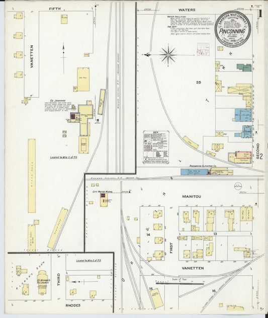Sanborn Fire Insurance Map from Pinconning, Bay County, Michigan (1909), Sheet #0001 - Historic Sanborn Fire Insurance Map Print, vintage old map wall art, antique decor, genealogy gift, Michigan Michigan map