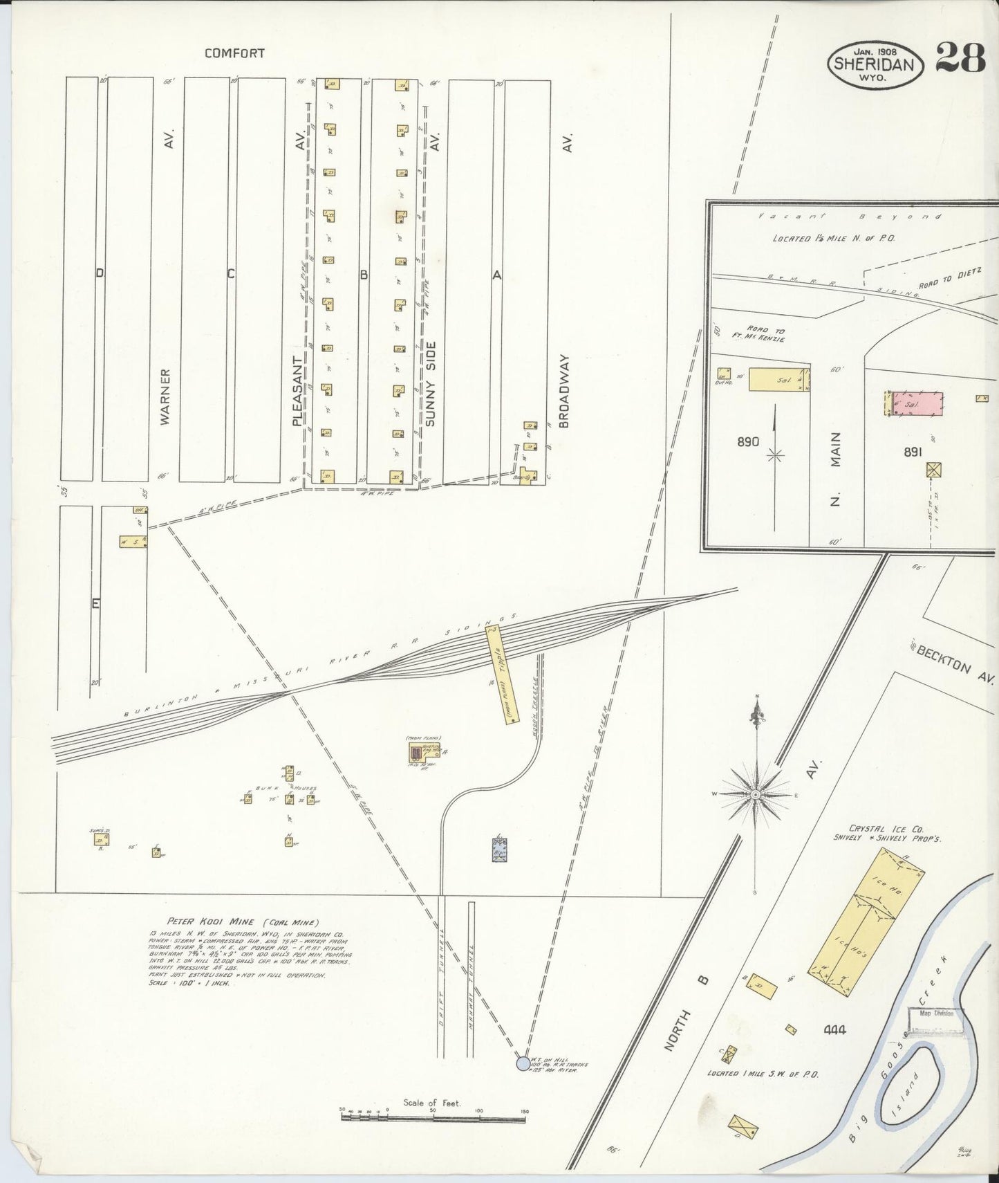 Sanborn Fire Insurance Map from Sheridan, Sheridan County, Wyoming (1908), Sheet #0028 - Complete Map Set gallery image, historic Sanborn map, vintage wall art, Wyoming Wyoming