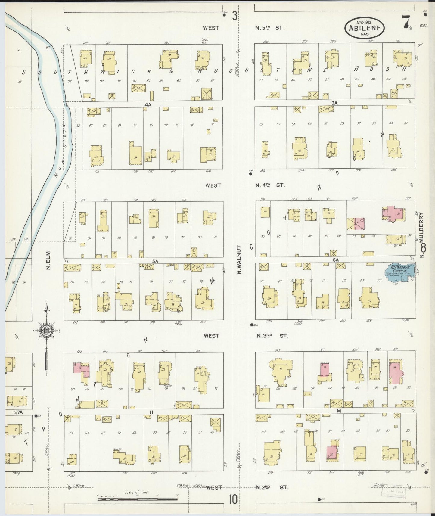 Sanborn Fire Insurance Map from Abilene, Dickinson County, Kansas (1912), Sheet #0007 - Historic Sanborn Fire Insurance Map Print, vintage old map wall art, antique decor, genealogy gift, Kansas Kansas map