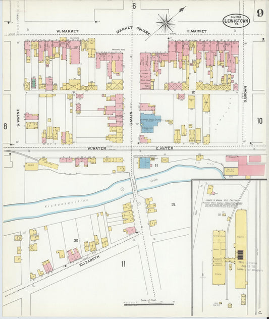 Sanborn Fire Insurance Map from Lewistown, Mifflin County, Pennsylvania (1904), Sheet #0009 - Historic Sanborn Fire Insurance Map Print, vintage old map wall art, antique decor, genealogy gift, Pennsylvania Pennsylvania map