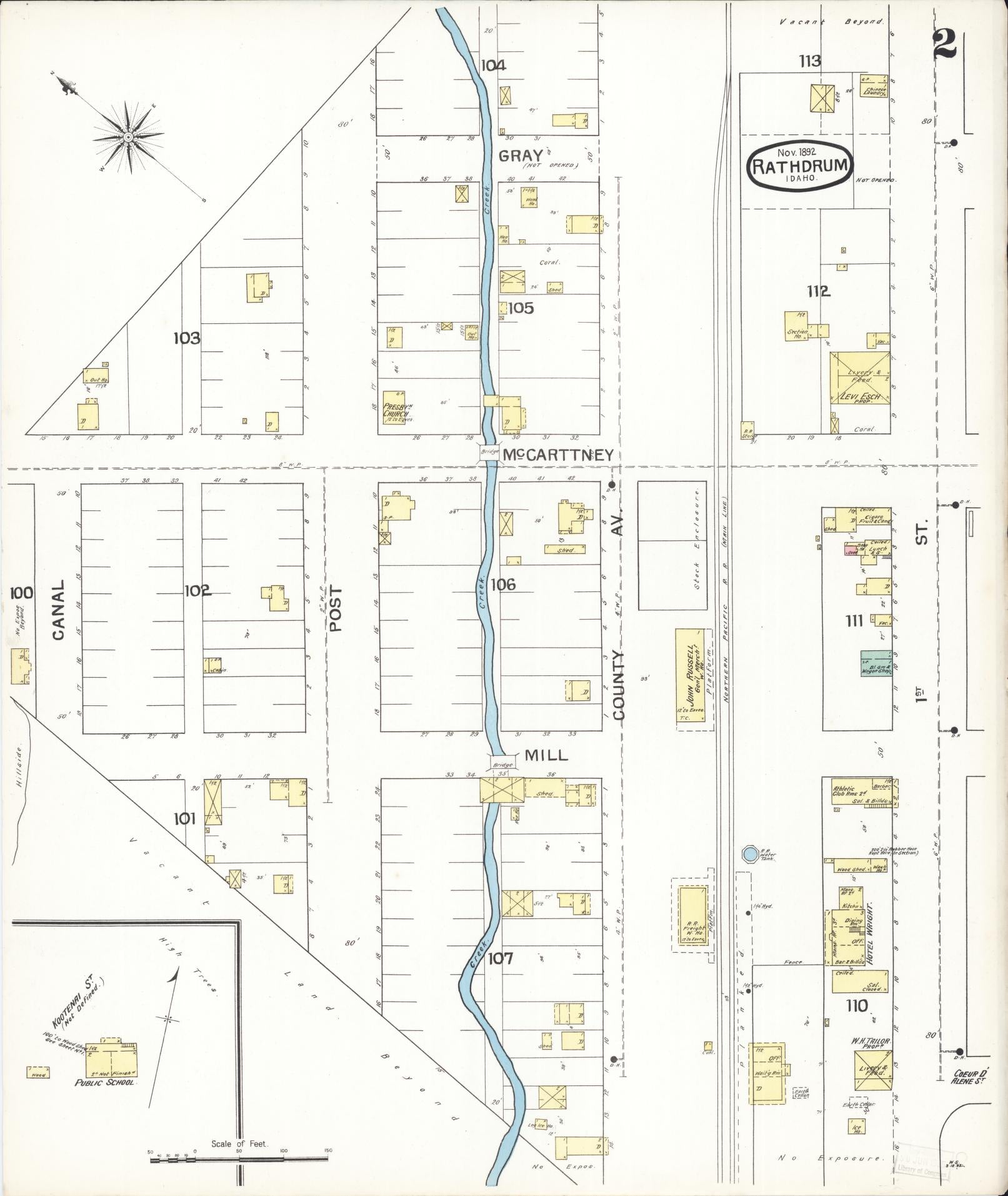 Sanborn Fire Insurance Map from Rathdrum, Kootenai County, Idaho (1892), Sheet #0002 - Historic Sanborn Fire Insurance Map Print, vintage old map wall art, antique decor, genealogy gift, Idaho Idaho map