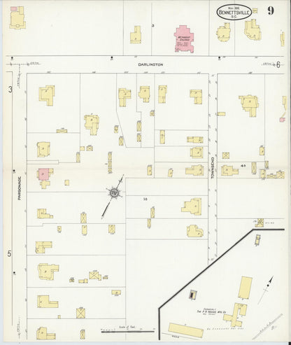 Sanborn Fire Insurance Map from Bennettsville, Marlboro County, South Carolina (1912), Sheet #0009 - Complete Map Set gallery image, historic Sanborn map, vintage wall art, South Carolina South Carolina