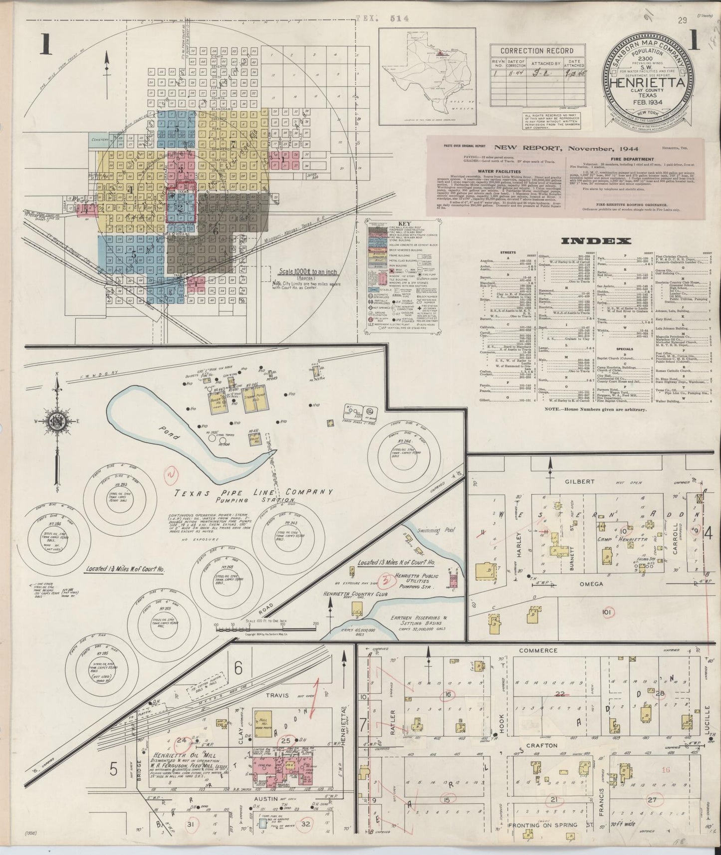 Sanborn Fire Insurance Map from Henrietta, Clay County, Texas (1944), Sheet #0001 - Complete Map Set gallery image, historic Sanborn map, vintage wall art, Texas Texas