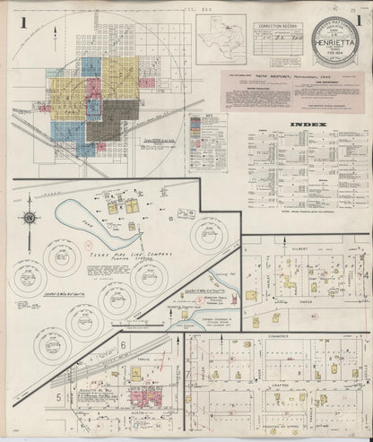 Sanborn Fire Insurance Map from Henrietta, Clay County, Texas (1944), Sheet #0001 - Complete Map Set gallery image, historic Sanborn map, vintage wall art, Texas Texas
