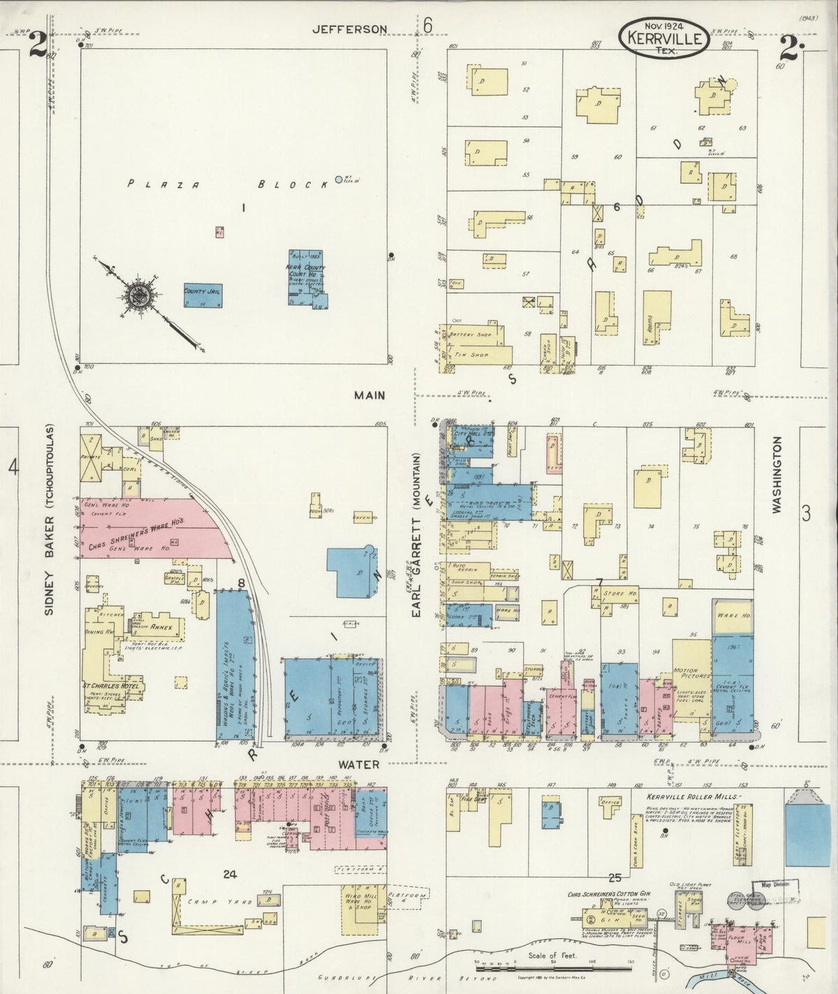 Sanborn Fire Insurance Map from Kerrville, Kerr County, Texas (1924), Sheet #0002 - Complete Map Set gallery image, historic Sanborn map, vintage wall art, Texas Texas