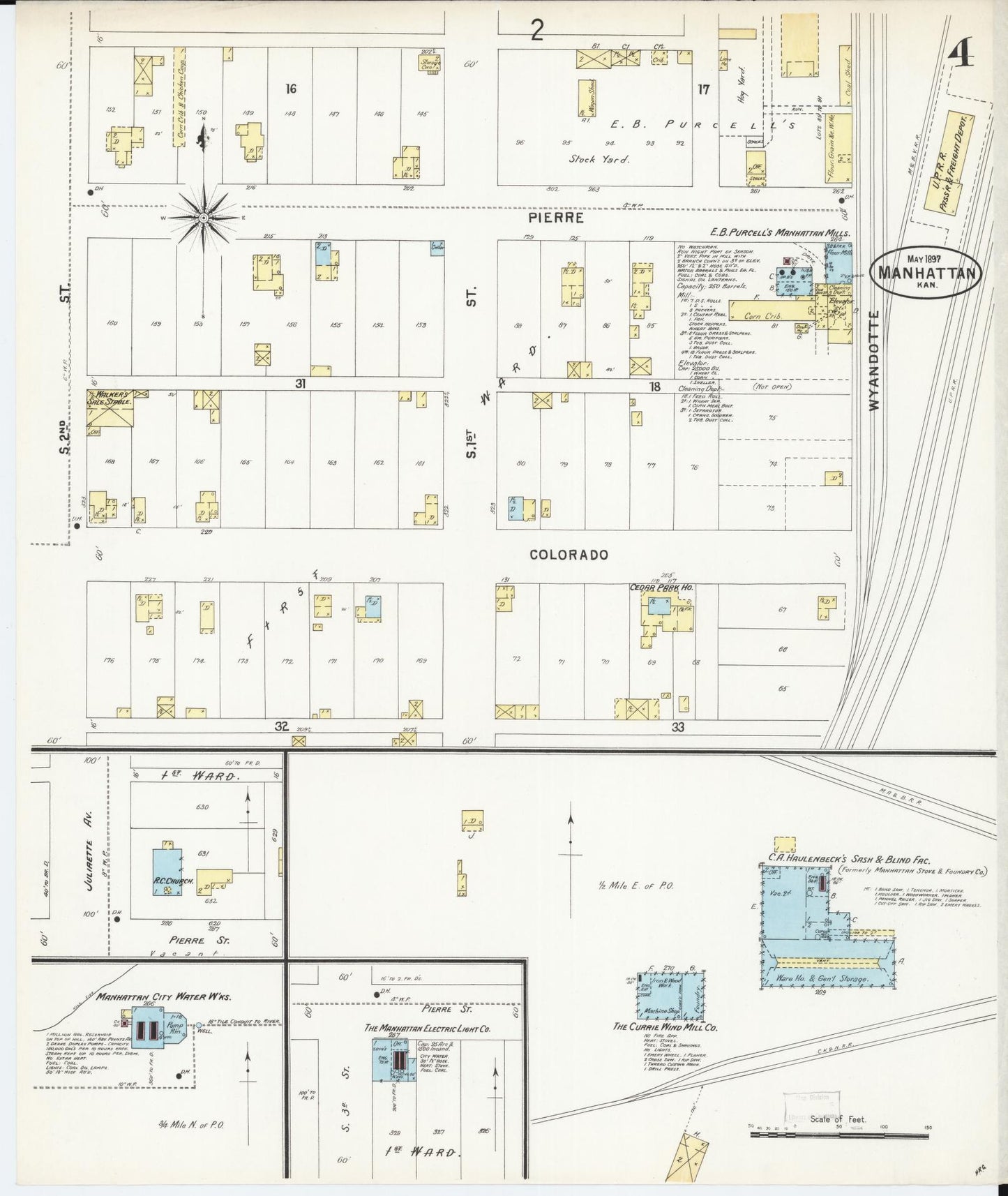 Sanborn Fire Insurance Map from Manhattan, Riley County, Kansas (1897), Sheet #0004 - Complete Map Set gallery image, historic Sanborn map, vintage wall art, Kansas Kansas