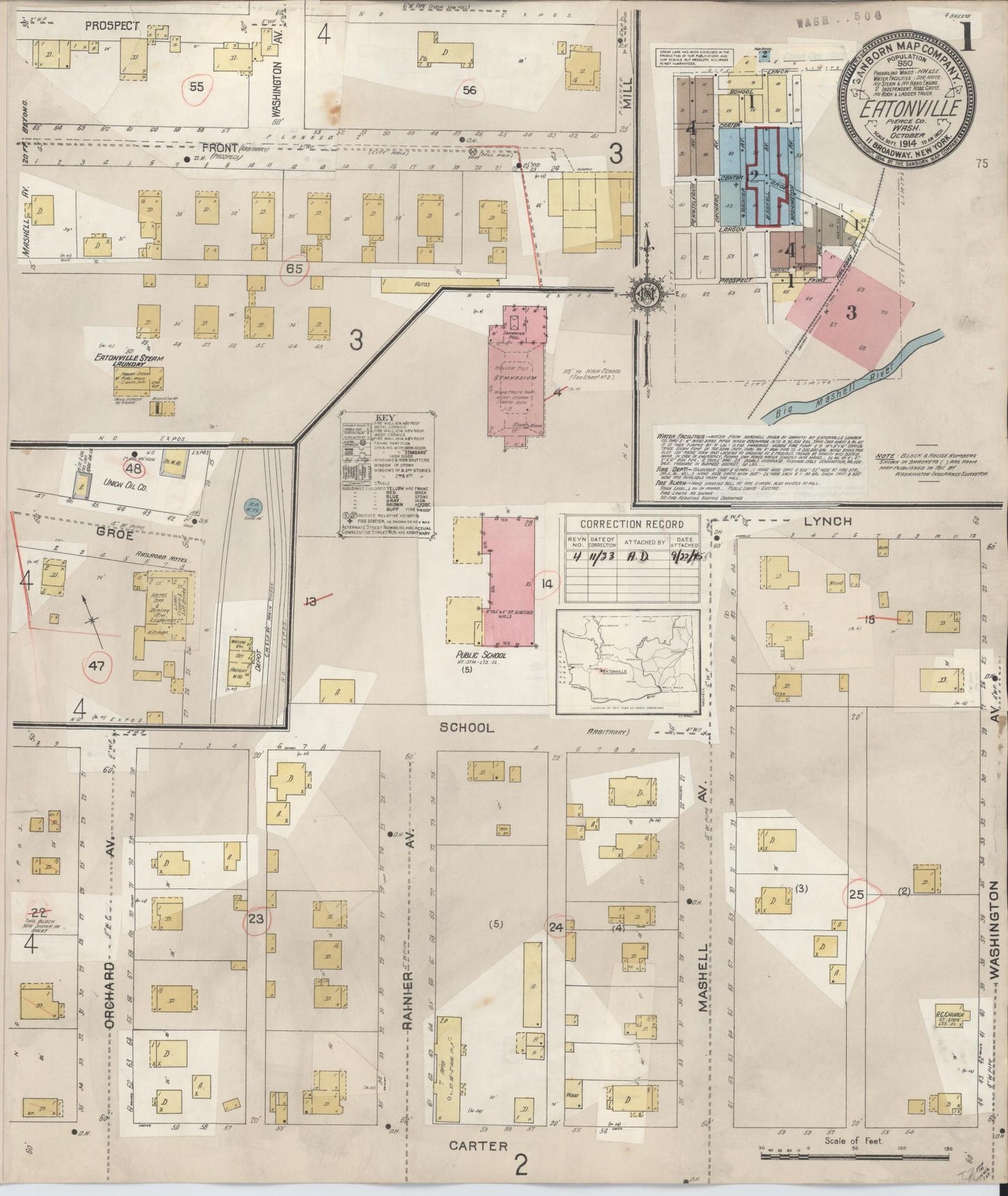 Sanborn Fire Insurance Map from Eatonville, Pierce County, Washington (1933), Sheet #0001 - Complete Map Set gallery image, historic Sanborn map, vintage wall art, Washington Washington