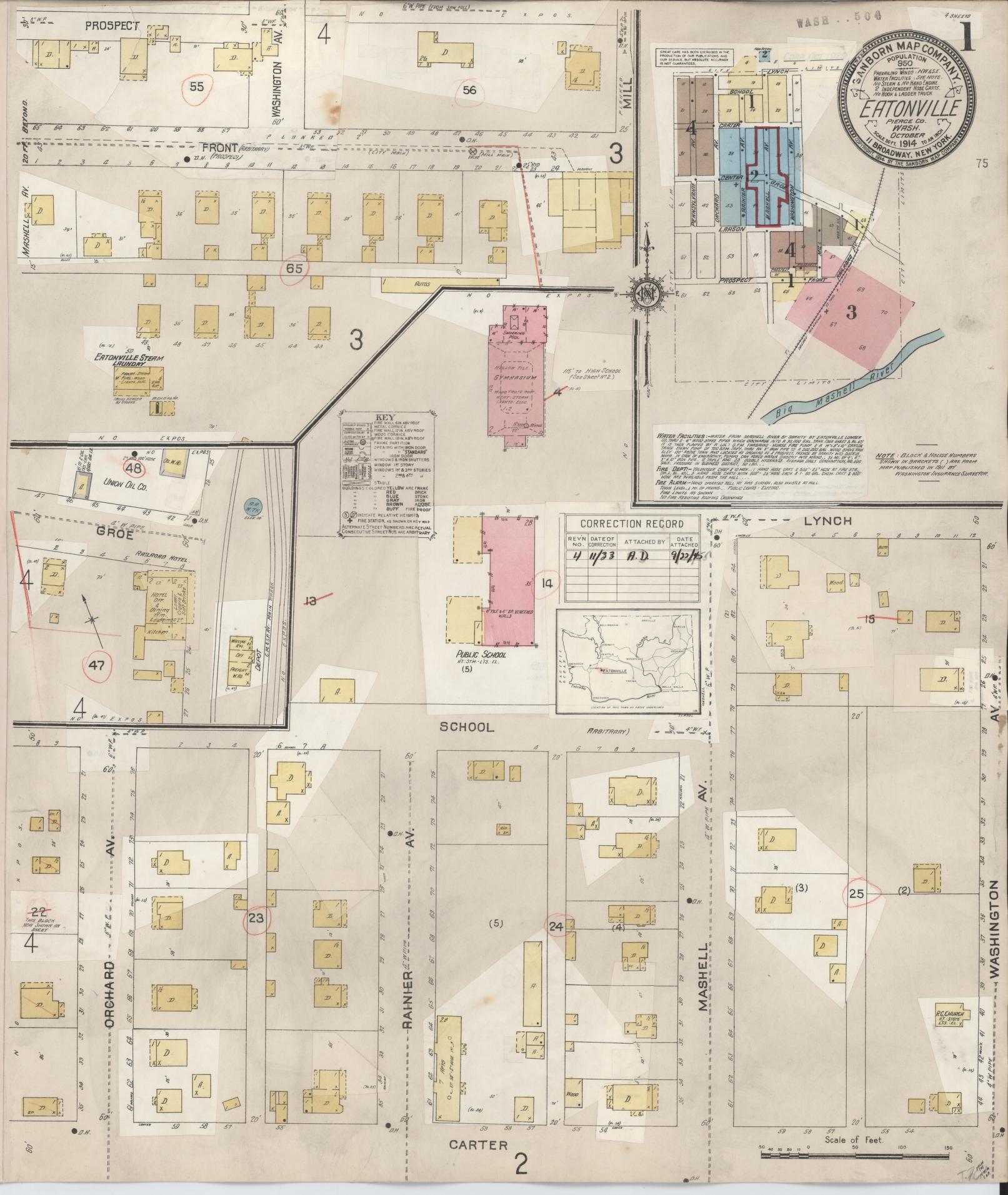 Sanborn Fire Insurance Map from Eatonville, Pierce County, Washington (1933), Sheet #0001 - Complete Map Set gallery image, historic Sanborn map, vintage wall art, Washington Washington