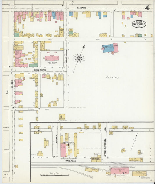 Sanborn Fire Insurance Map from Newville, Cumberland County, Pennsylvania (1904), Sheet #0004 - Historic Sanborn Fire Insurance Map Print, vintage old map wall art, antique decor, genealogy gift, Pennsylvania Pennsylvania map