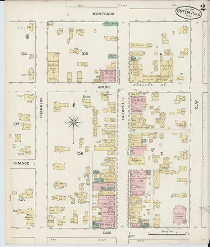 Sanborn Fire Insurance Map from Greenville, Montcalm County, Michigan (1887), Sheet #0002 - Complete Map Set gallery image, historic Sanborn map, vintage wall art, Michigan Michigan