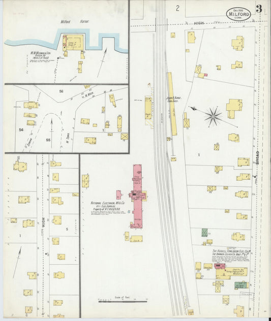 Sanborn Fire Insurance Map from Milford, New Haven County, Connecticut (1900), Sheet #0003 - Historic Sanborn Fire Insurance Map Print, vintage old map wall art, antique decor, genealogy gift, Connecticut Connecticut map